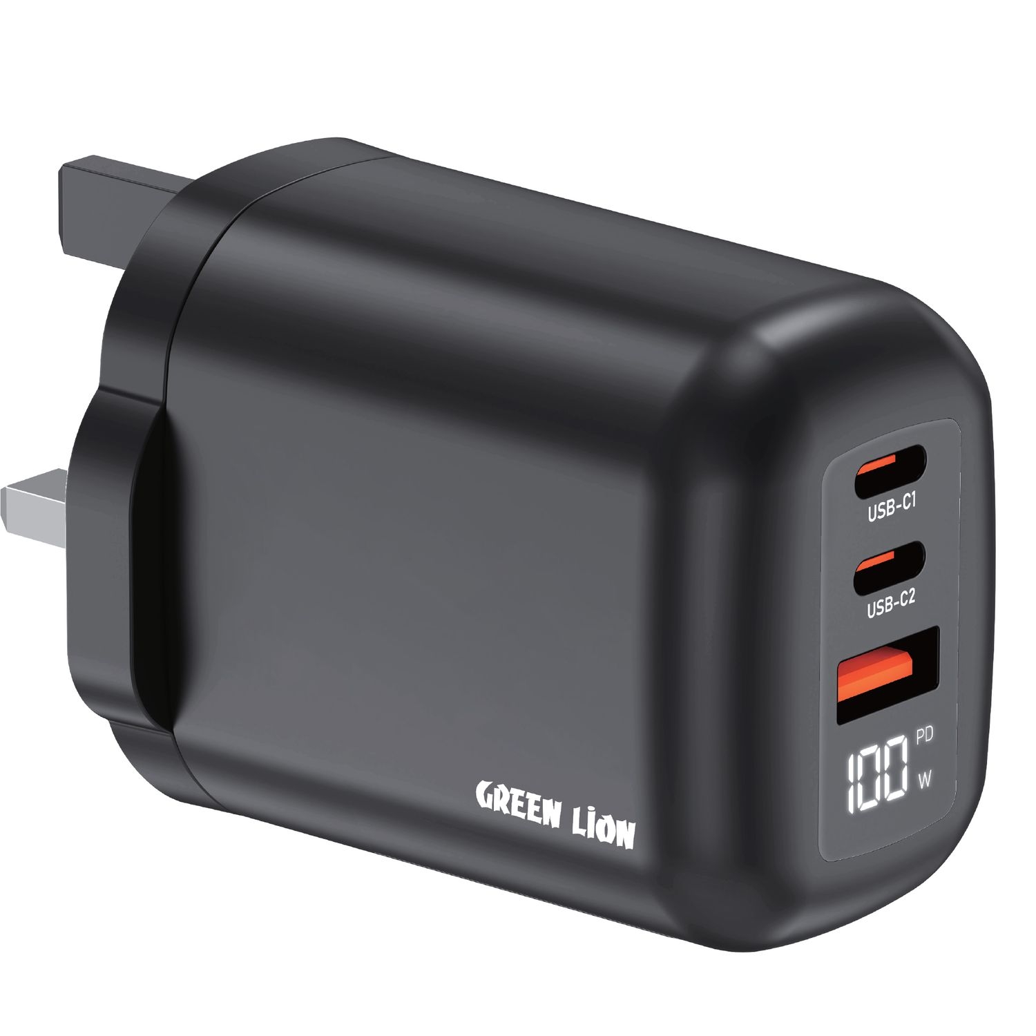 Green Lion Q-  SERIES UK Plug Wall Charger PD  100W A+C+C Port - Black