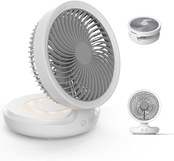 USB Desk Fan, Portable Rechargeable Quiet Table Fan Oscillating Desktop Fan with Night Light