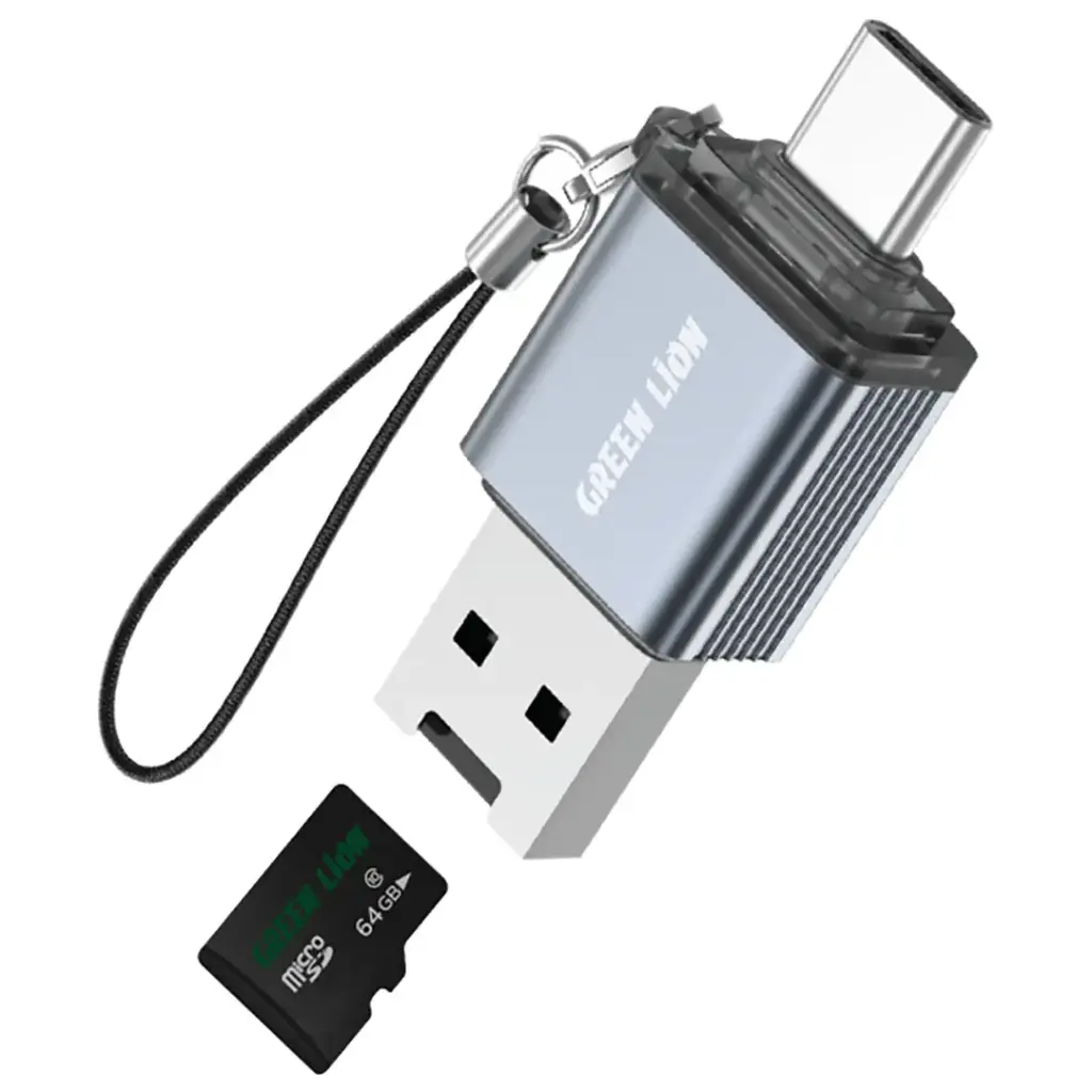 Green Lion 2  in1 Card Reader - Micro SD Cards - Gr