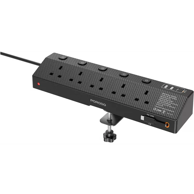 porodo voltguard multi port power socket 5 ac