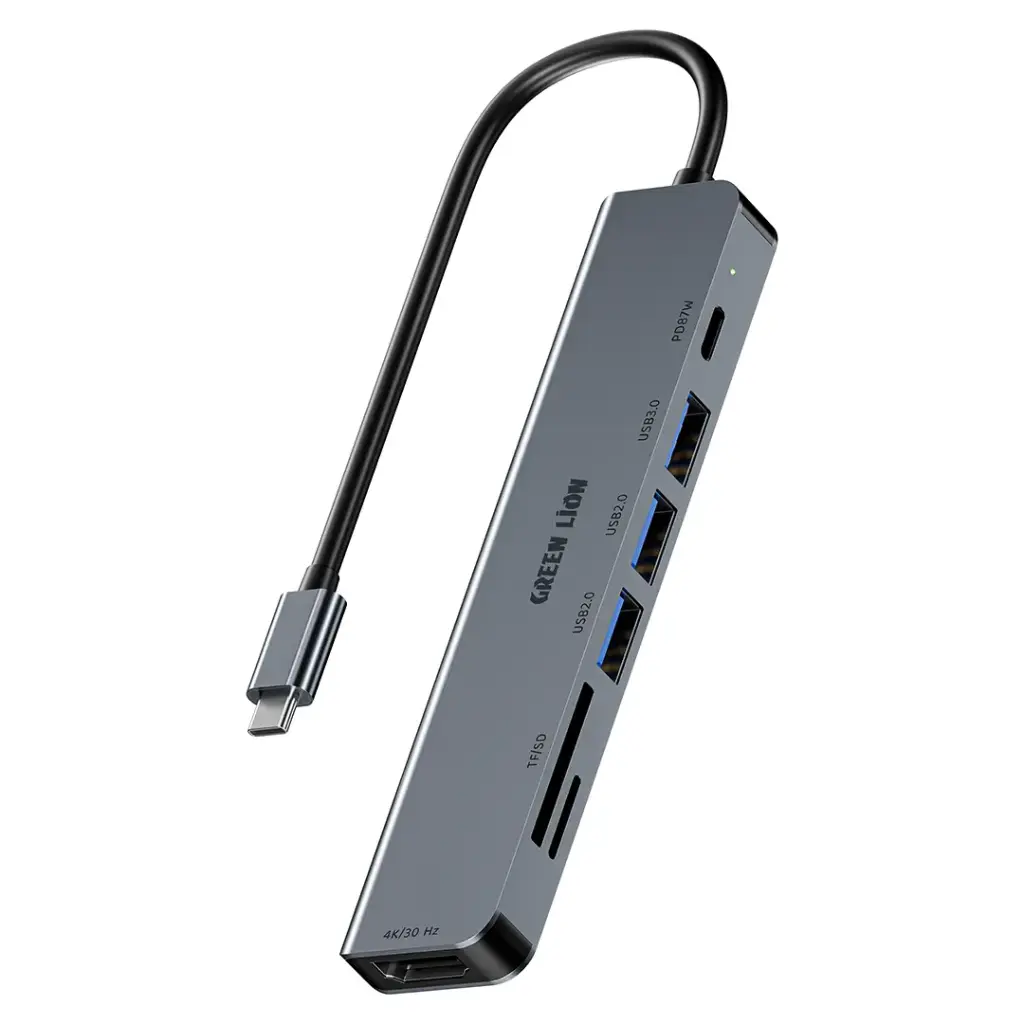 Green Lion 7 in 1 USB-C HUB - Gray
