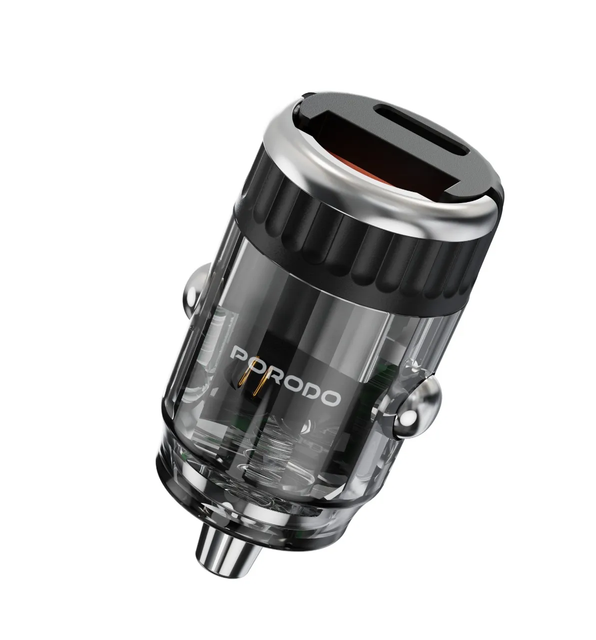 Porodo Dual Port Transparent Car Charger With Pull Ring Handle - Black